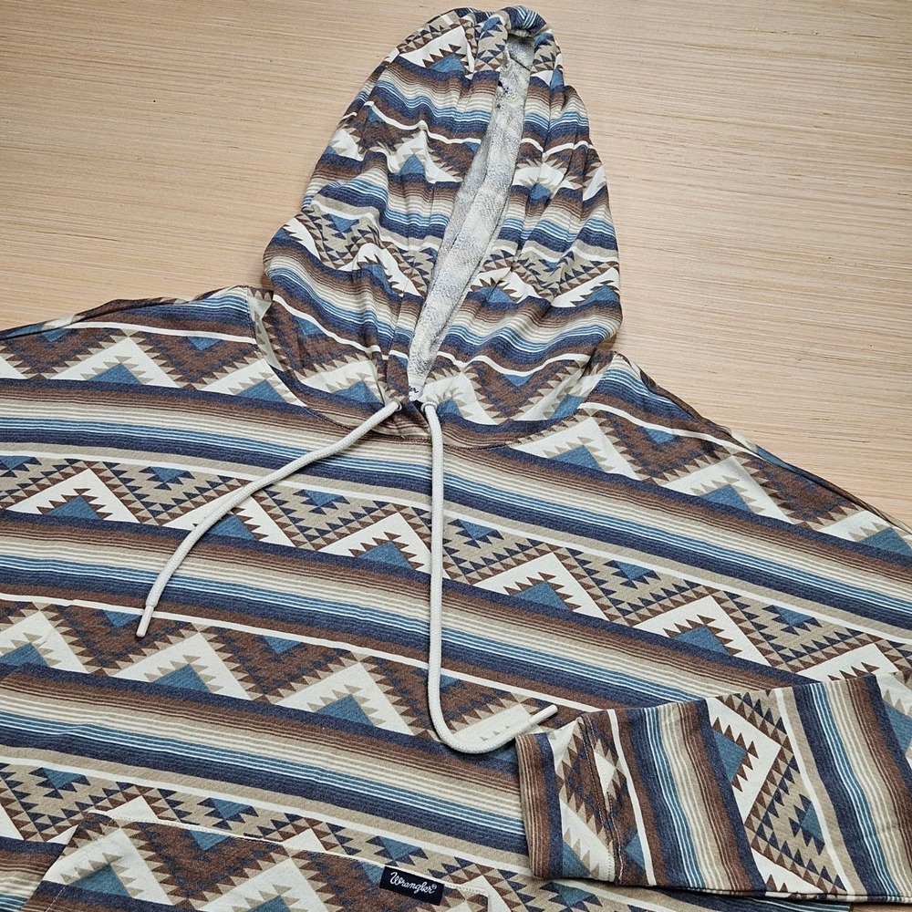 Wrangler Retro Aztec Southwestern  Hoodie M Blue Pullover Western Cowboy Wicking